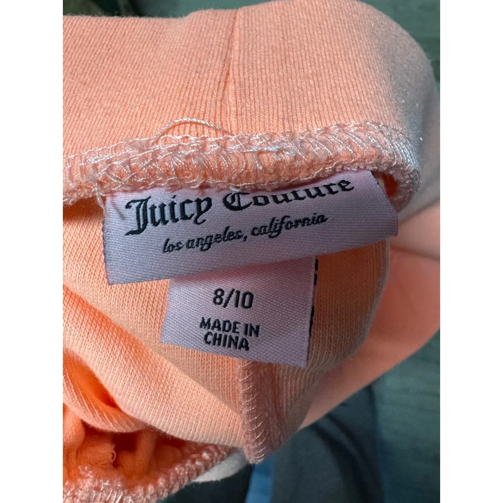 Juicy Couture Girls Peach Velour Hoodie and Shorts Set Rhinestone Cherry 8/10